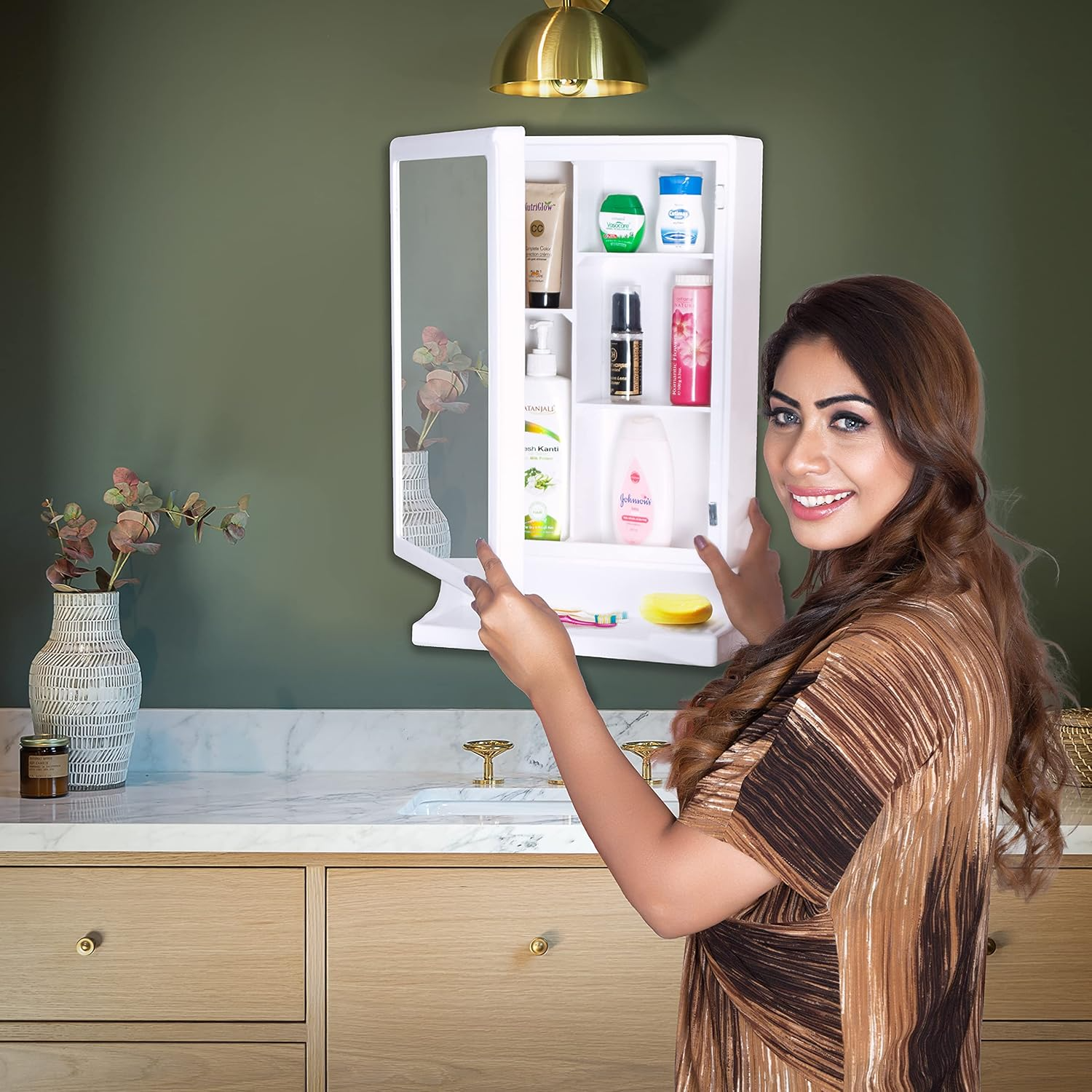 PARASNATH Strong and Heavy New Look Bathroom Cabinet with Cabinet with Mirror - White - PARASNATH