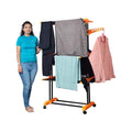PARASNATH Luxury Black/Orange 2-Pole Steel Cloth Drying Stand with Smooth Breaking Wheels System – Heavy-Duty Durable Drying Rack for Indoor & Outdoor Use, Space-Saving Design, Made in India - PARASNATH