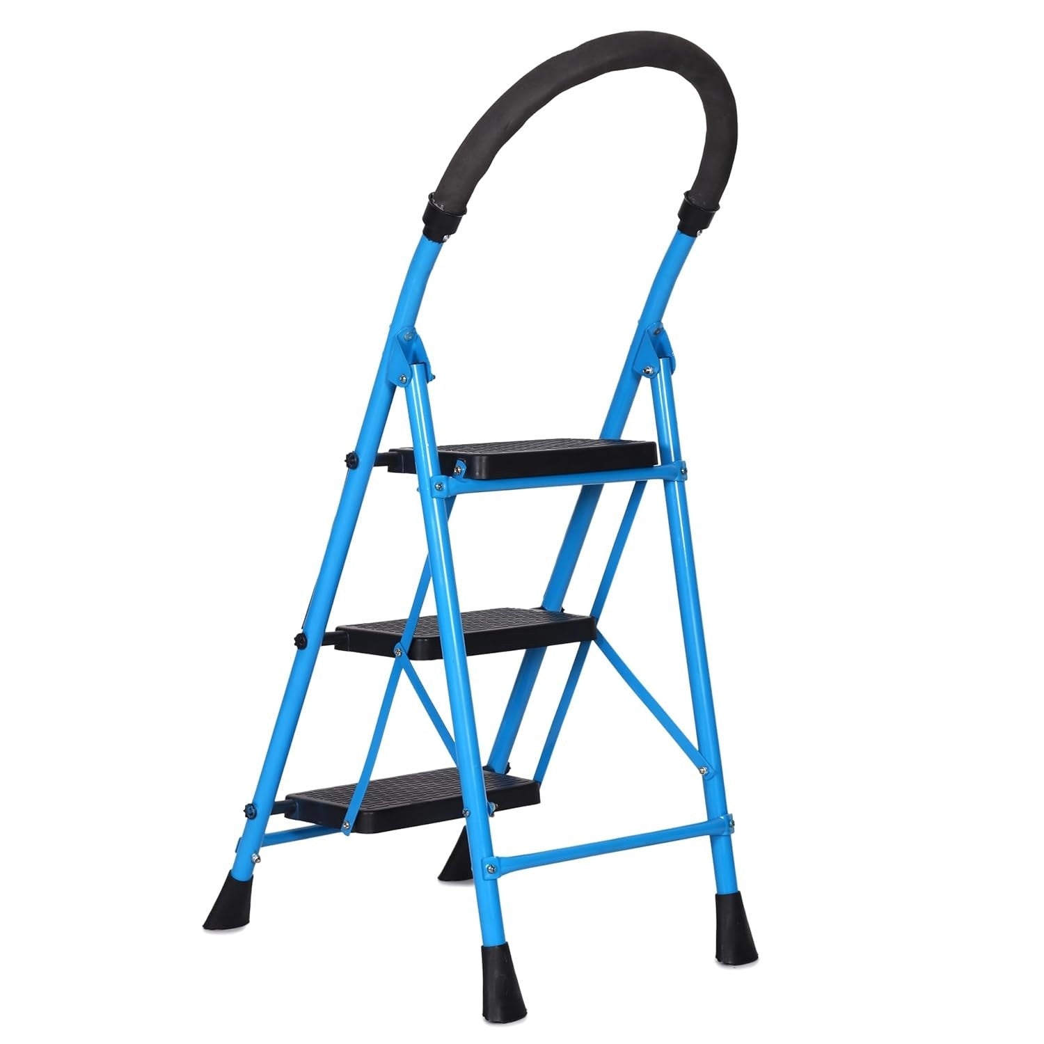 Parasnath GoUp 3 Step Foldable Steel Blue Step Ladder – Heavy-Duty and Lightweight Step Ladder with Anti-Skid Wide Plastic Steps, Safety Handle, High Reach Platform for Home, Kitchen, Office, Warehouse Use - 6 Year Manufacturer Warranty - Made in India - PARASNATH