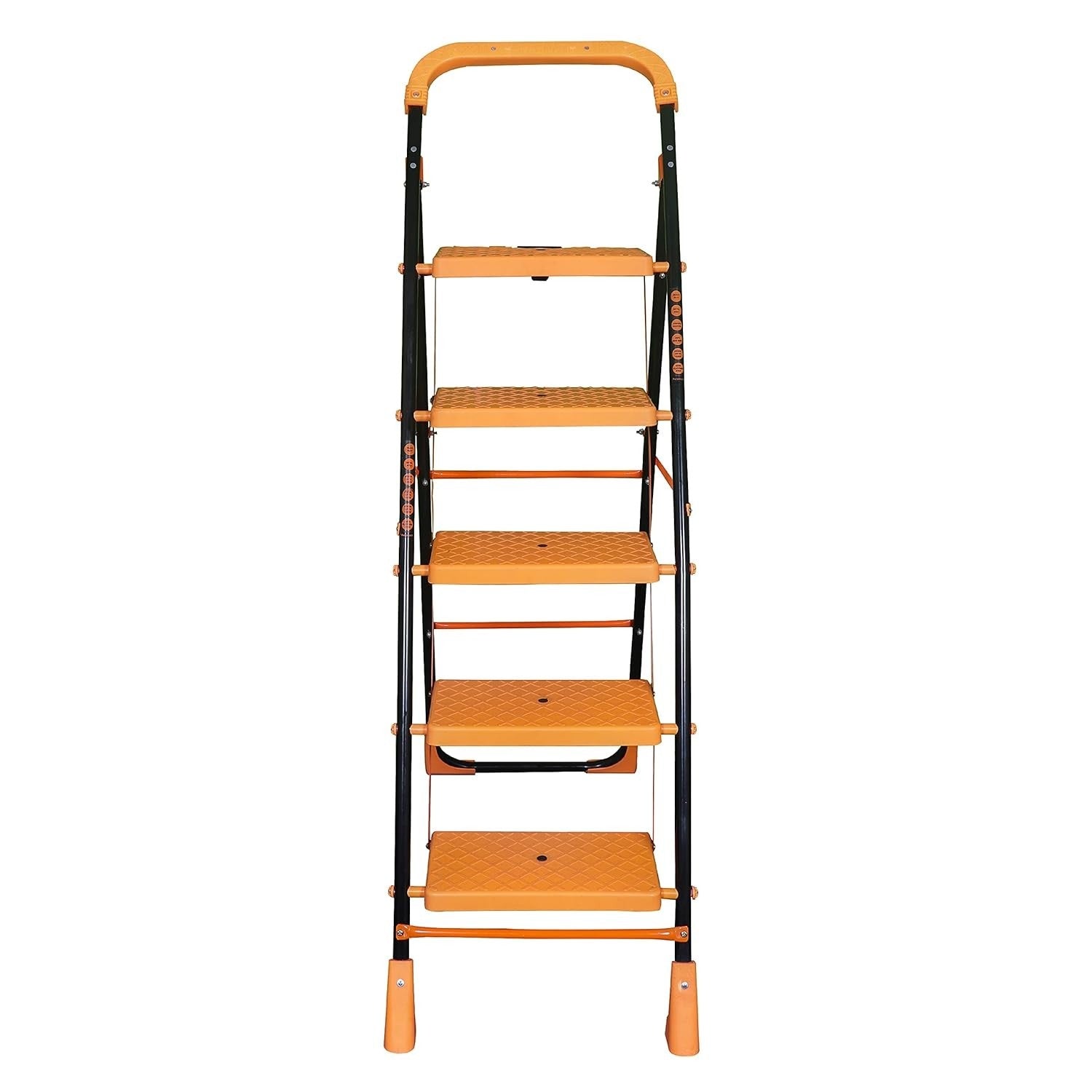 Parasnath Kohinoor 5 Step Heavy-Duty Folding Ladder – Strong Alloy Steel Step Ladder with Wide Anti-Slip Steps, 5.2 Ft Height, Rust-Resistant, Space-Saving Design for Home, Kitchen, Office & Shop Use – Made in India (Orange) - PARASNATH