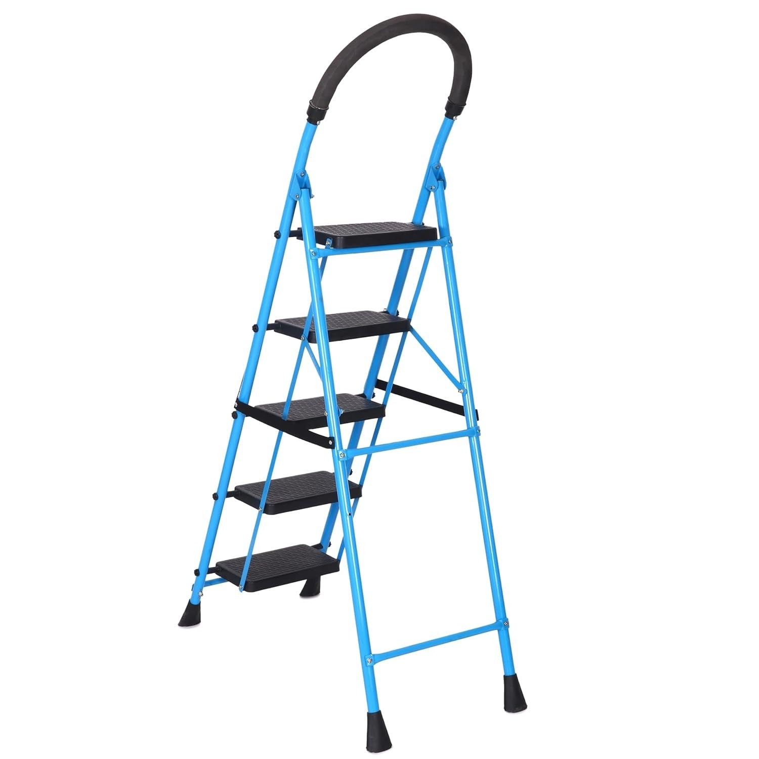 Parasnath GoUp 5 Step Foldable Steel Blue Step Ladder – Heavy-Duty and Lightweight Step Ladder with Anti-Skid Wide Plastic Steps, Safety Handle, High Reach Platform for Home, Kitchen, Office, Warehouse Use - 6 Year Manufacturer Warranty - Made in India - PARASNATH
