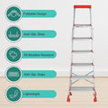 PARASNATH 6 Step EasyDay Folding Ladder – Durable Aluminium Step Ladder with Tool Tray, Non-Slip Steps, Lightweight and Compact for Home, Kitchen, Office Use – 6 Year Warranty – Made in India (Orange & Silver Color) - PARASNATH