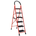 Parasnath GoUp 6 Step Foldable Steel Red Step Ladder – Heavy-Duty and Lightweight Step Ladder with Anti-Skid Wide Plastic Steps, Safety Handle, High Reach Platform for Home, Kitchen, Office, Warehouse Use - 6 Year Manufacturer Warranty - Made in India - PARASNATH