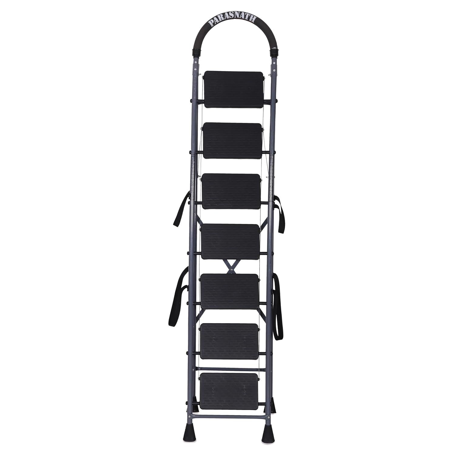 Parasnath GoUp 7 Step Foldable Steel Grey Step Ladder – Heavy-Duty and Lightweight Step Ladder with Anti-Skid Wide Plastic Steps, Safety Handle, High Reach Platform for Home, Kitchen, Office, Warehouse Use - 6 Year Manufacturer Warranty - Made in India - PARASNATH