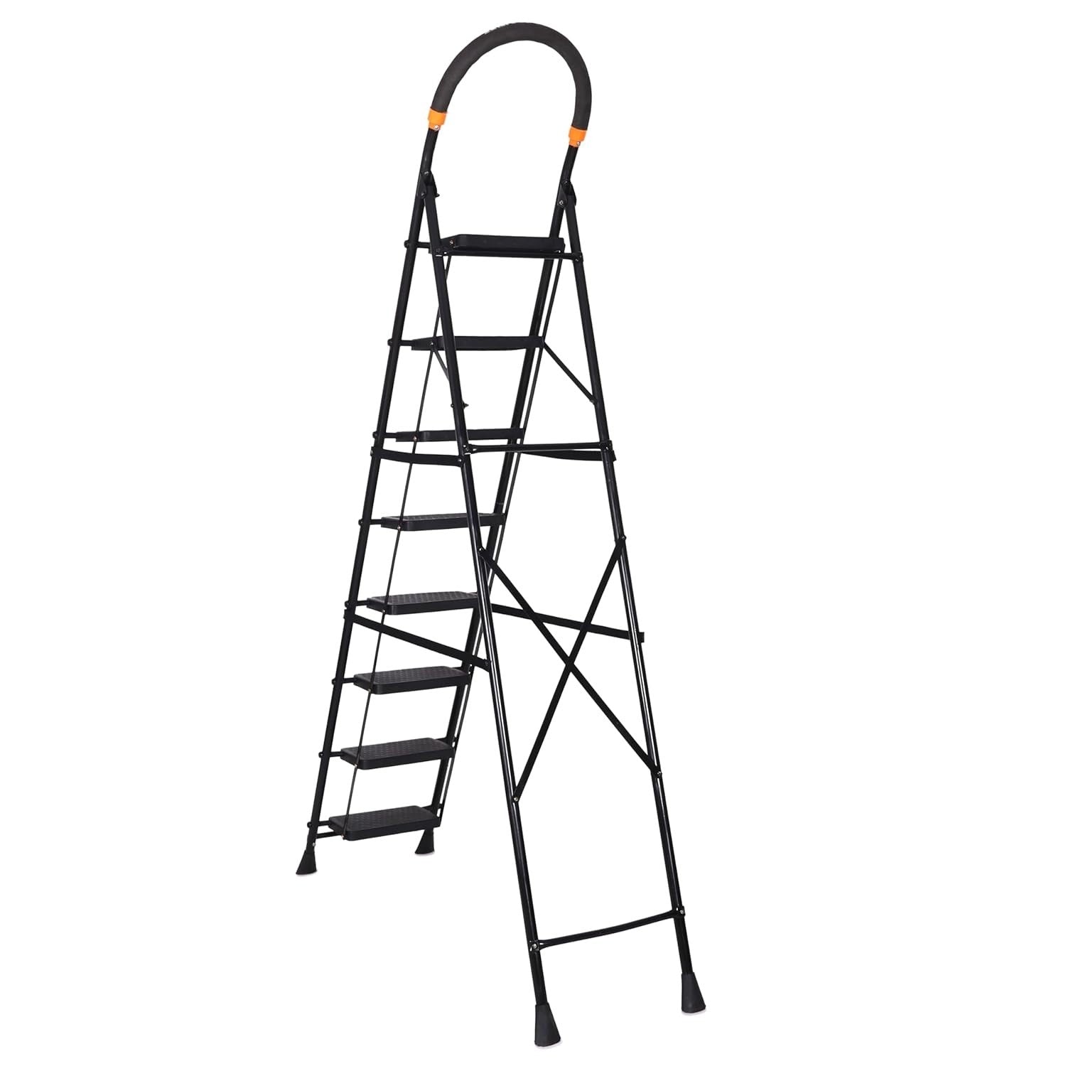 Parasnath GoUp 8 Step Foldable Steel Black Step Ladder – Heavy-Duty and Lightweight Step Ladder with Anti-Skid Wide Plastic Steps, Safety Handle, High Reach Platform for Home, Kitchen, Office, Warehouse Use - 6 Year Manufacturer Warranty - Made in India - PARASNATH