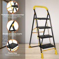 Parasnath 4 Step Yellow Diamond Mild Steel Foldable Ladder for Home - Wide Anti Skid Plastic Step Ladder for Extra Gripping 4.2 FT Ladder - Made in India - PARASNATH