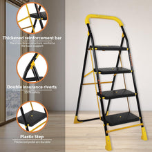 Load image into Gallery viewer, Parasnath 4 Step Yellow Diamond Mild Steel Foldable Ladder for Home - Wide Anti Skid Plastic Step Ladder for Extra Gripping 4.2 FT Ladder - Made in India - PARASNATH