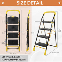 Load image into Gallery viewer, Parasnath 4 Step Yellow Diamond Mild Steel Foldable Ladder for Home - Wide Anti Skid Plastic Step Ladder for Extra Gripping 4.2 FT Ladder - Made in India - PARASNATH