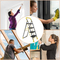 Parasnath 4 Step Yellow Diamond Mild Steel Foldable Ladder for Home - Wide Anti Skid Plastic Step Ladder for Extra Gripping 4.2 FT Ladder - Made in India - PARASNATH