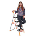 Parasnath 4 Step Orange Diamond Folding Ladder with Wide Steps 4 Steps 4.2 FT Ladder - Made in India - PARASNATH
