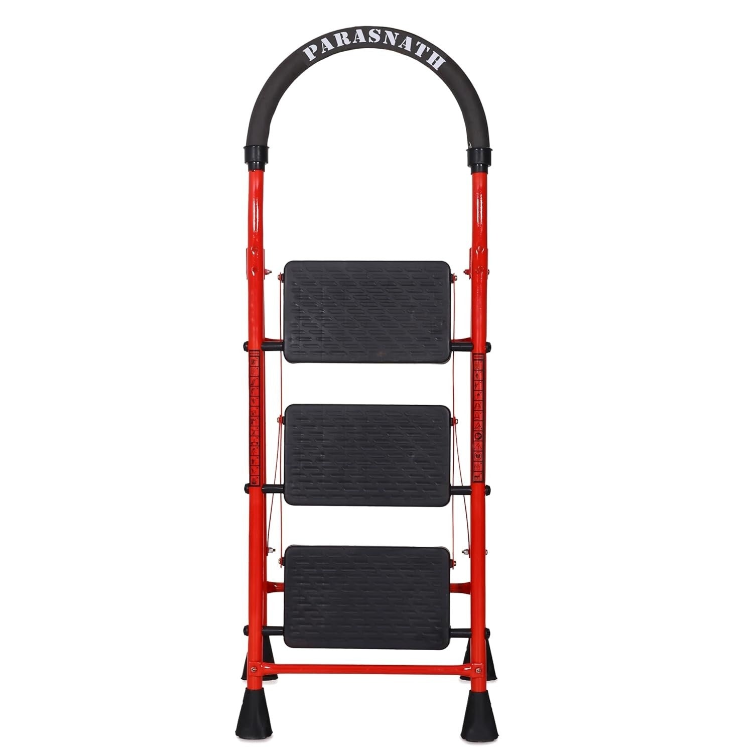 Parasnath GoUp 3 Step Foldable Steel Red Step Ladder – Heavy-Duty and Lightweight Step Ladder with Anti-Skid Wide Plastic Steps, Safety Handle, High Reach Platform for Home, Kitchen, Office, Warehouse Use - 6 Year Manufacturer Warranty - Made in India - PARASNATH