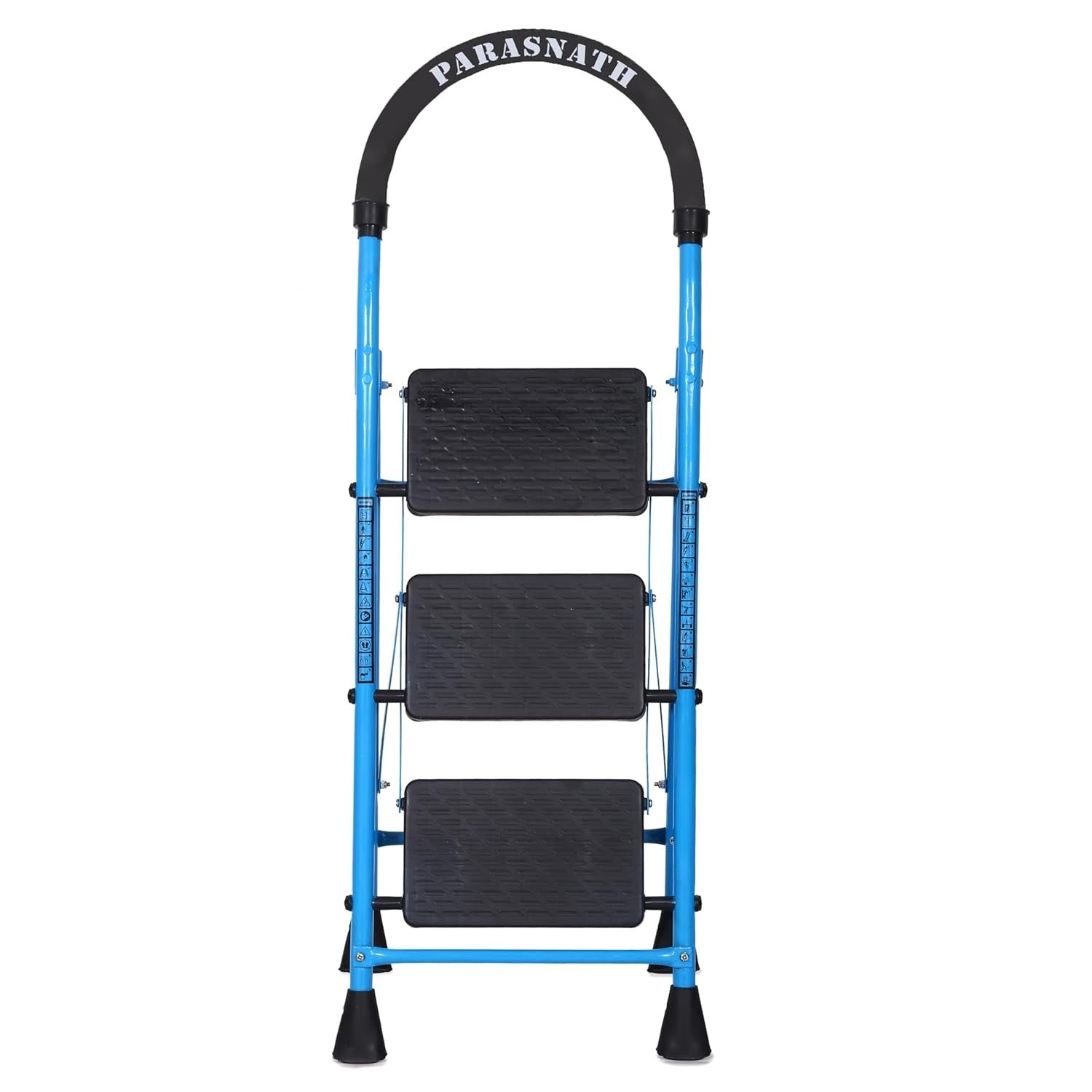 Parasnath GoUp 3 Step Foldable Steel Blue Step Ladder – Heavy-Duty and Lightweight Step Ladder with Anti-Skid Wide Plastic Steps, Safety Handle, High Reach Platform for Home, Kitchen, Office, Warehouse Use - 6 Year Manufacturer Warranty - Made in India - PARASNATH