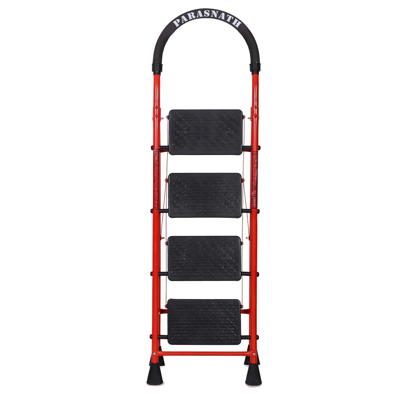 Parasnath GoUp 4 Step Foldable Steel Red Step Ladder – Heavy-Duty and Lightweight Step Ladder with Anti-Skid Wide Plastic Steps, Safety Handle, High Reach Platform for Home, Kitchen, Office, Warehouse Use - 6 Year Manufacturer Warranty - Made in India - PARASNATH