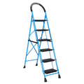 Parasnath GoUp 6 Step Foldable Steel Blue Step Ladder – Heavy-Duty and Lightweight Step Ladder with Anti-Skid Wide Plastic Steps, Safety Handle, High Reach Platform for Home, Kitchen, Office, Warehouse Use - 6 Year Manufacturer Warranty - Made in India - PARASNATH