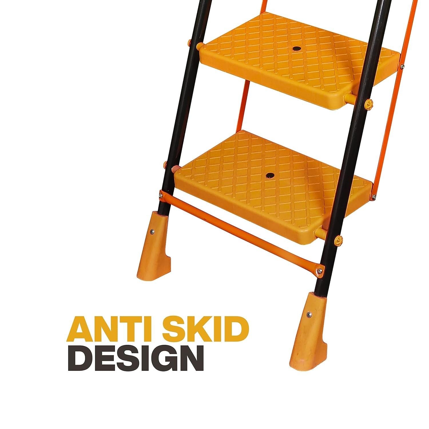 Parasnath Kohinoor 4 Step Heavy-Duty Folding Ladder – Strong Alloy Steel Step Ladder with Wide Anti-Slip Steps, 4.2 Ft Height, Rust-Resistant, Space-Saving Design for Home, Kitchen, Office & Shop Use – Made in India (Orange) - PARASNATH