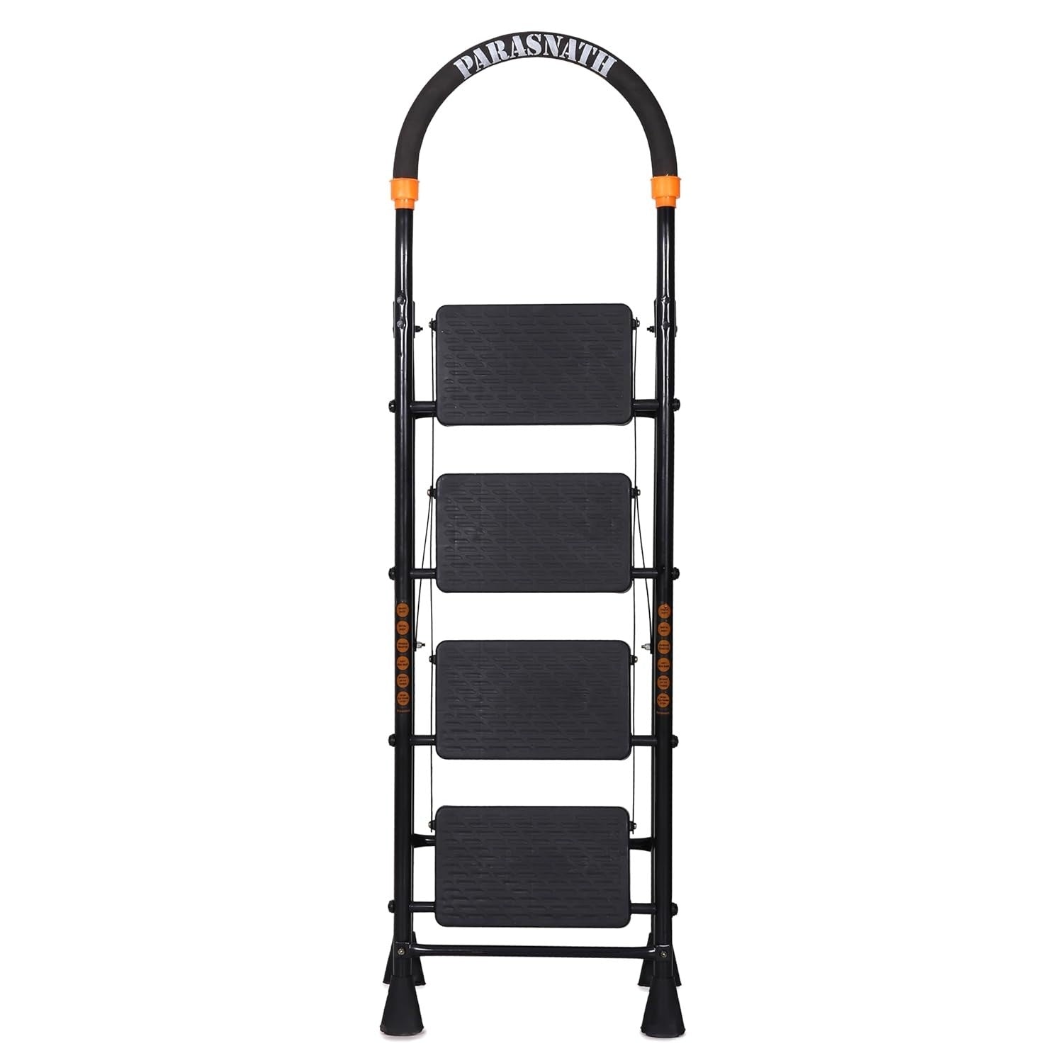 Parasnath GoUp 4 Step Foldable Steel Black Step Ladder – Heavy-Duty and Lightweight Step Ladder with Anti-Skid Wide Plastic Steps, Safety Handle, High Reach Platform for Home, Kitchen, Office, Warehouse Use - 6 Year Manufacturer Warranty - Made in India - PARASNATH