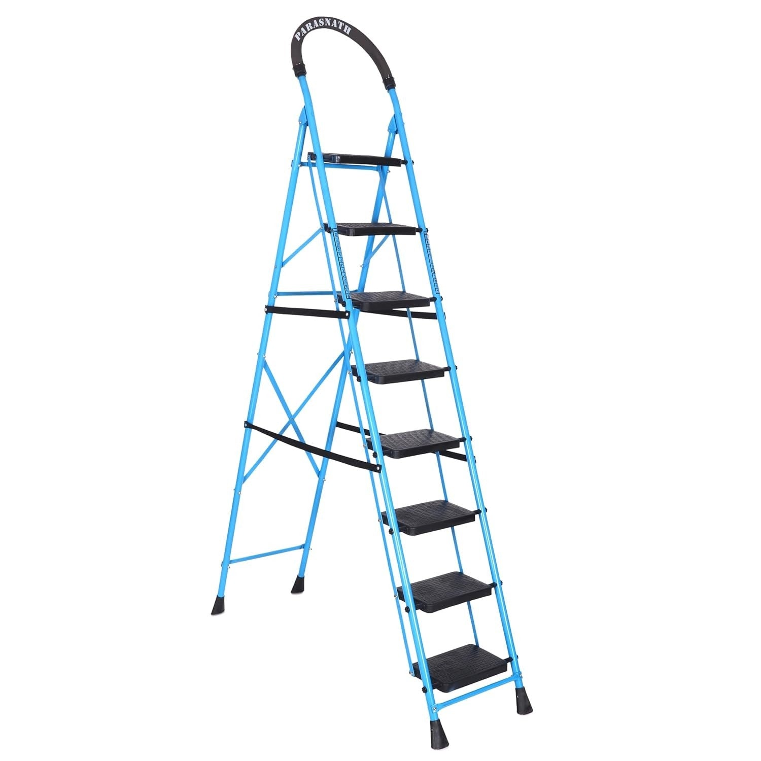 Parasnath GoUp 8 Step Foldable Steel Blue Step Ladder – Heavy-Duty and Lightweight Step Ladder with Anti-Skid Wide Plastic Steps, Safety Handle, High Reach Platform for Home, Kitchen, Office, Warehouse Use - 6 Year Manufacturer Warranty - Made in India - PARASNATH