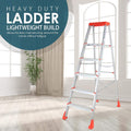 PARASNATH 5 Step EasyDay Folding Ladder – Durable Aluminium Step Ladder with Tool Tray, Non-Slip Steps, Lightweight and Compact for Home, Kitchen, Office Use – 6 Year Warranty – Made in India (Orange & Silver Color) - PARASNATH