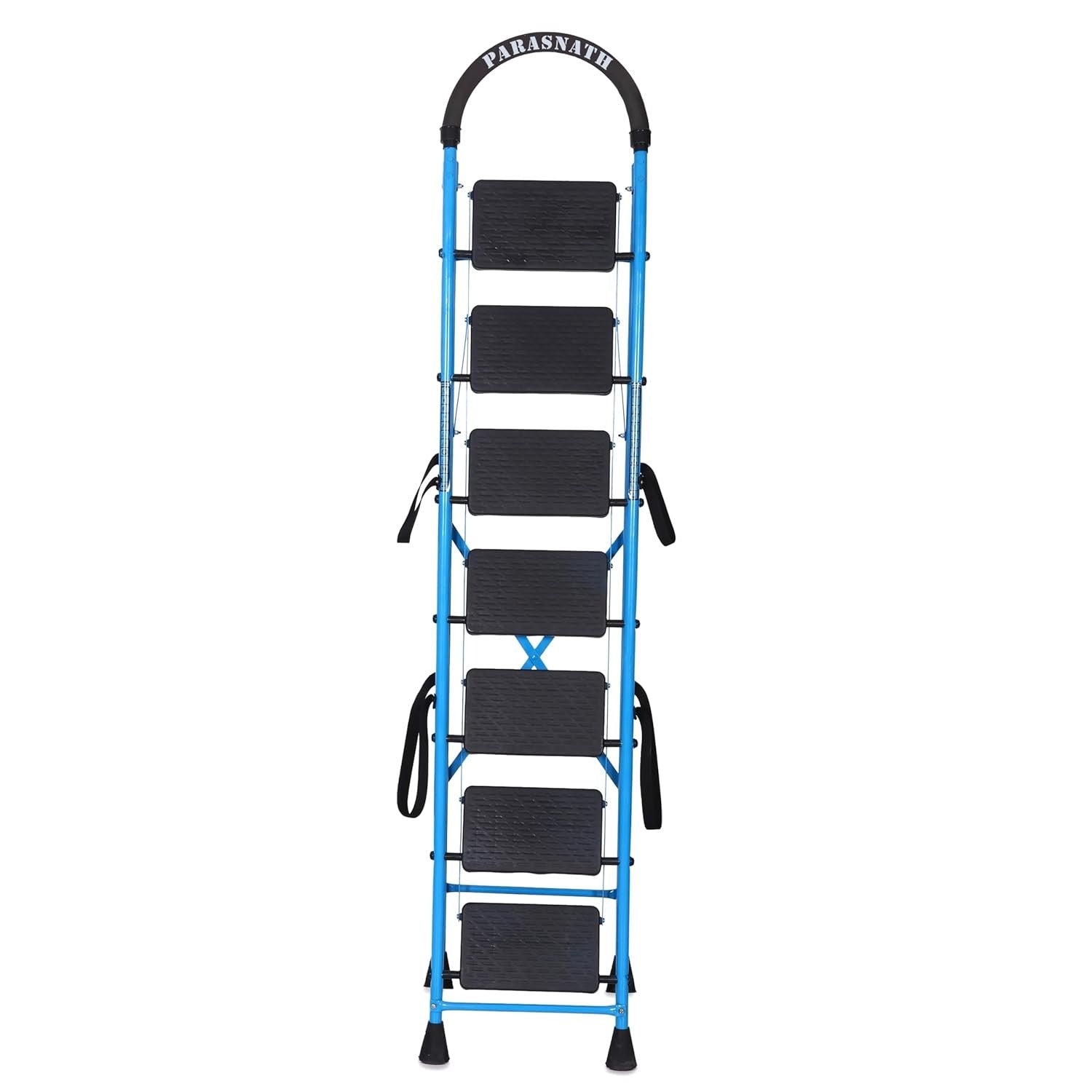 Parasnath GoUp 7 Step Foldable Steel Blue Step Ladder – Heavy-Duty and Lightweight Step Ladder with Anti-Skid Wide Plastic Steps, Safety Handle, High Reach Platform for Home, Kitchen, Office, Warehouse Use - 6 Year Manufacturer Warranty - Made in India - PARASNATH