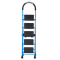Parasnath GoUp 5 Step Foldable Steel Blue Step Ladder – Heavy-Duty and Lightweight Step Ladder with Anti-Skid Wide Plastic Steps, Safety Handle, High Reach Platform for Home, Kitchen, Office, Warehouse Use - 6 Year Manufacturer Warranty - Made in India - PARASNATH