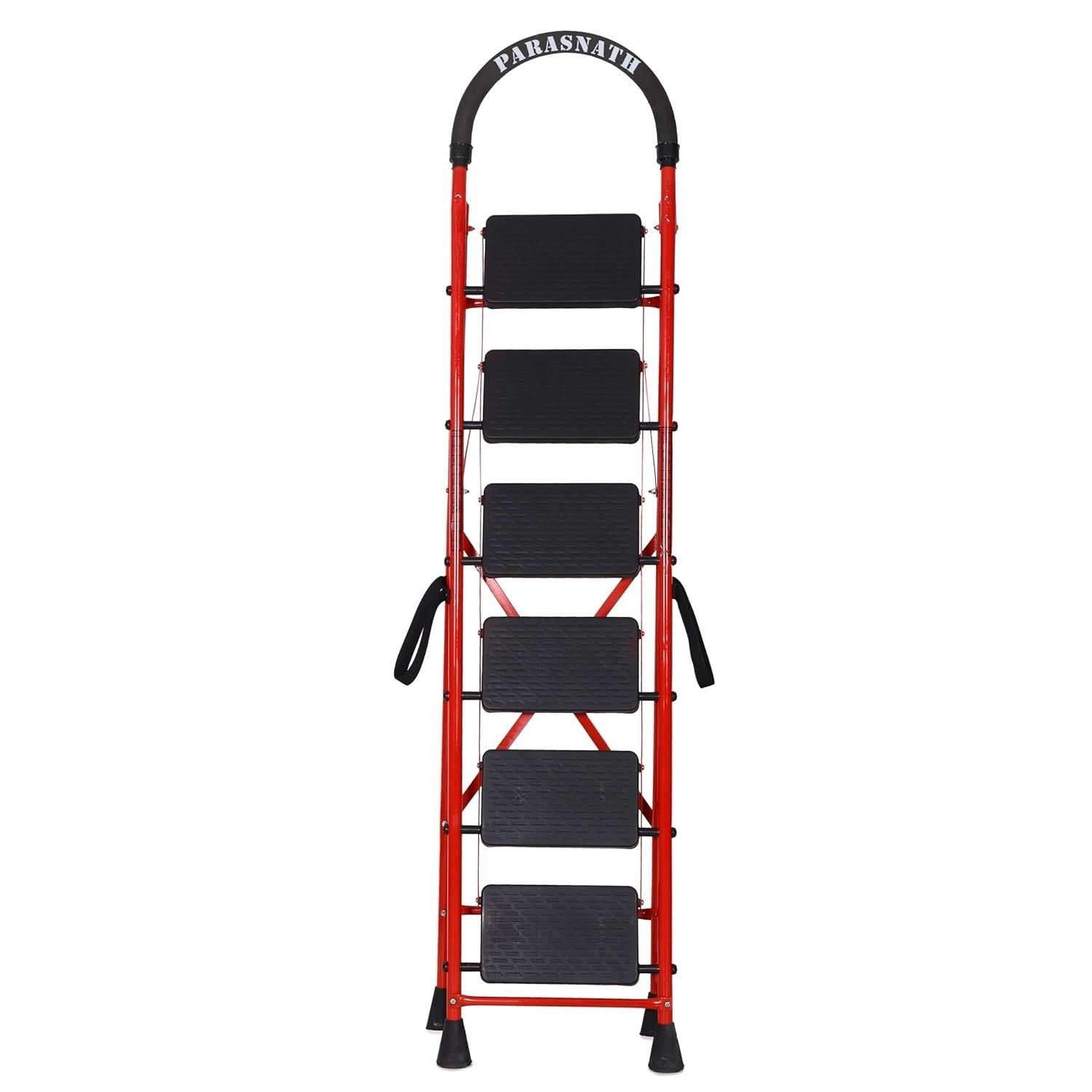 Parasnath GoUp 6 Step Foldable Steel Red Step Ladder – Heavy-Duty and Lightweight Step Ladder with Anti-Skid Wide Plastic Steps, Safety Handle, High Reach Platform for Home, Kitchen, Office, Warehouse Use - 6 Year Manufacturer Warranty - Made in India - PARASNATH