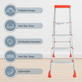 Parasnath 4 Step EasyDay Folding Ladder – Durable Aluminium Step Ladder with Tool Tray, Non-Slip Steps, Lightweight and Compact for Home, Kitchen, Office Use – 6 Year Warranty – Made in India (Orange & Silver Color) - PARASNATH