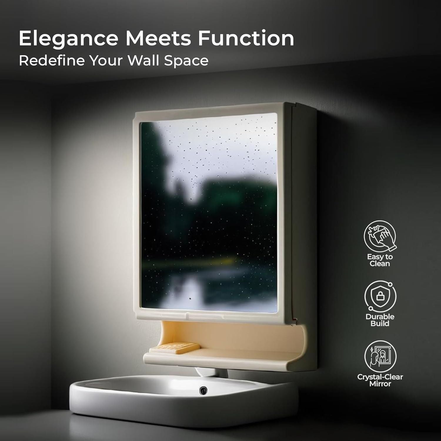 PARASNATH Premium New Look Mirror Cabinet for Bathroom – Durable Plastic Build with Secure Storage, Integrated Toothbrush Holder, Sleek New Look Design, Wall-Mounted, Made in India (Ivory Color) - PARASNATH