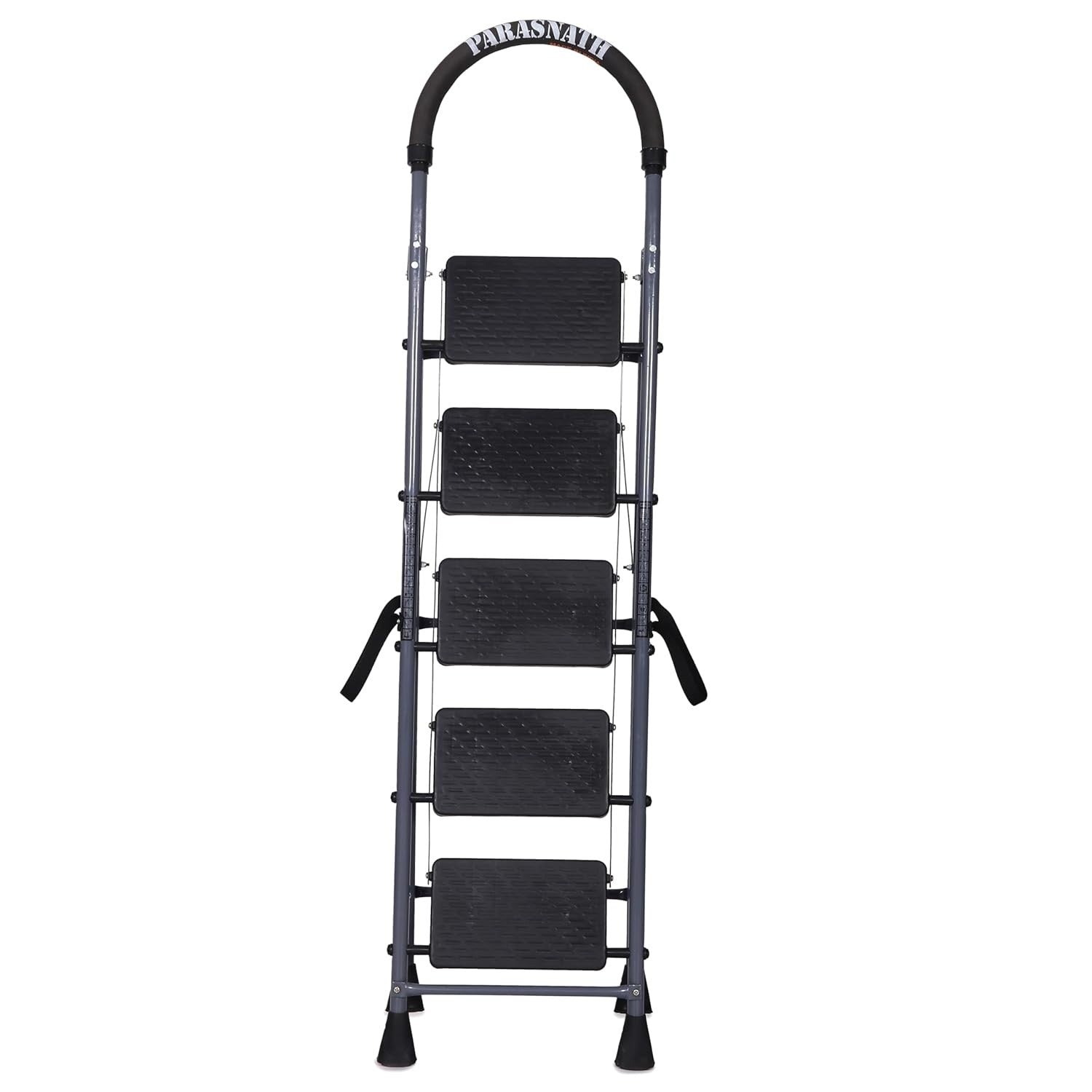 Parasnath GoUp 5 Step Foldable Steel Grey Step Ladder – Heavy-Duty and Lightweight Step Ladder with Anti-Skid Wide Plastic Steps, Safety Handle, High Reach Platform for Home, Kitchen, Office, Warehouse Use - 6 Year Manufacturer Warranty - Made in India - PARASNATH