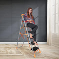 Parasnath 6 Step Orange Diamond Folding Ladder with Wide Steps 6 Steps 6.1 FT Ladder - Made in India - PARASNATH