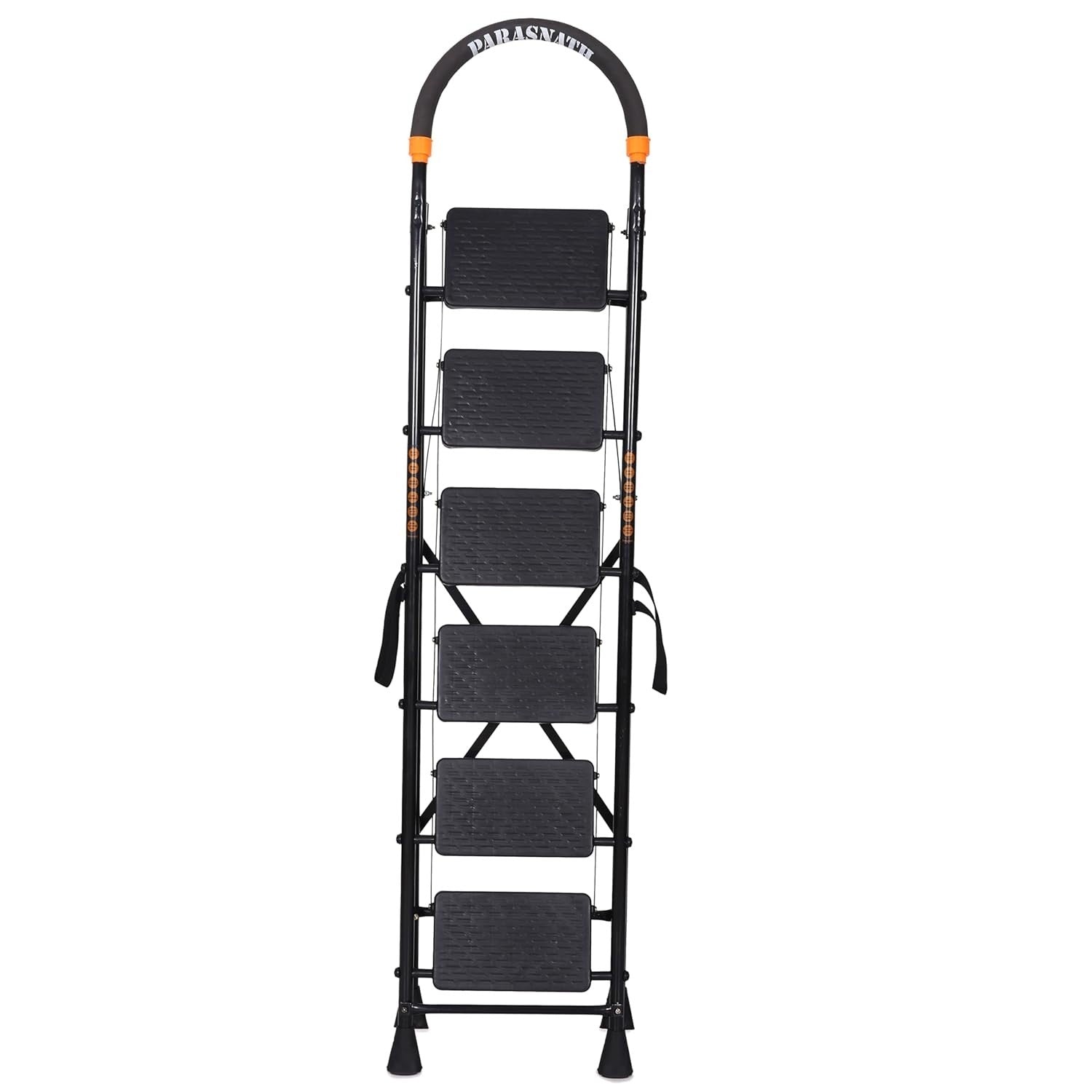 Parasnath GoUp 6 Step Foldable Steel Black Step Ladder – Heavy-Duty and Lightweight Step Ladder with Anti-Skid Wide Plastic Steps, Safety Handle, High Reach Platform for Home, Kitchen, Office, Warehouse Use - 6 Year Manufacturer Warranty - Made in India - PARASNATH