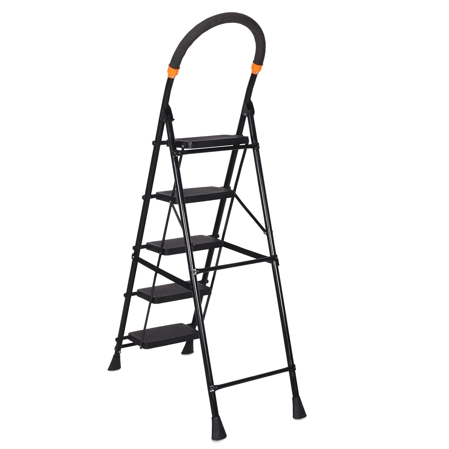 Parasnath GoUp 5 Step Foldable Steel Black Step Ladder – Heavy-Duty and Lightweight Step Ladder with Anti-Skid Wide Plastic Steps, Safety Handle, High Reach Platform for Home, Kitchen, Office, Warehouse Use - 6 Year Manufacturer Warranty - Made in India - PARASNATH