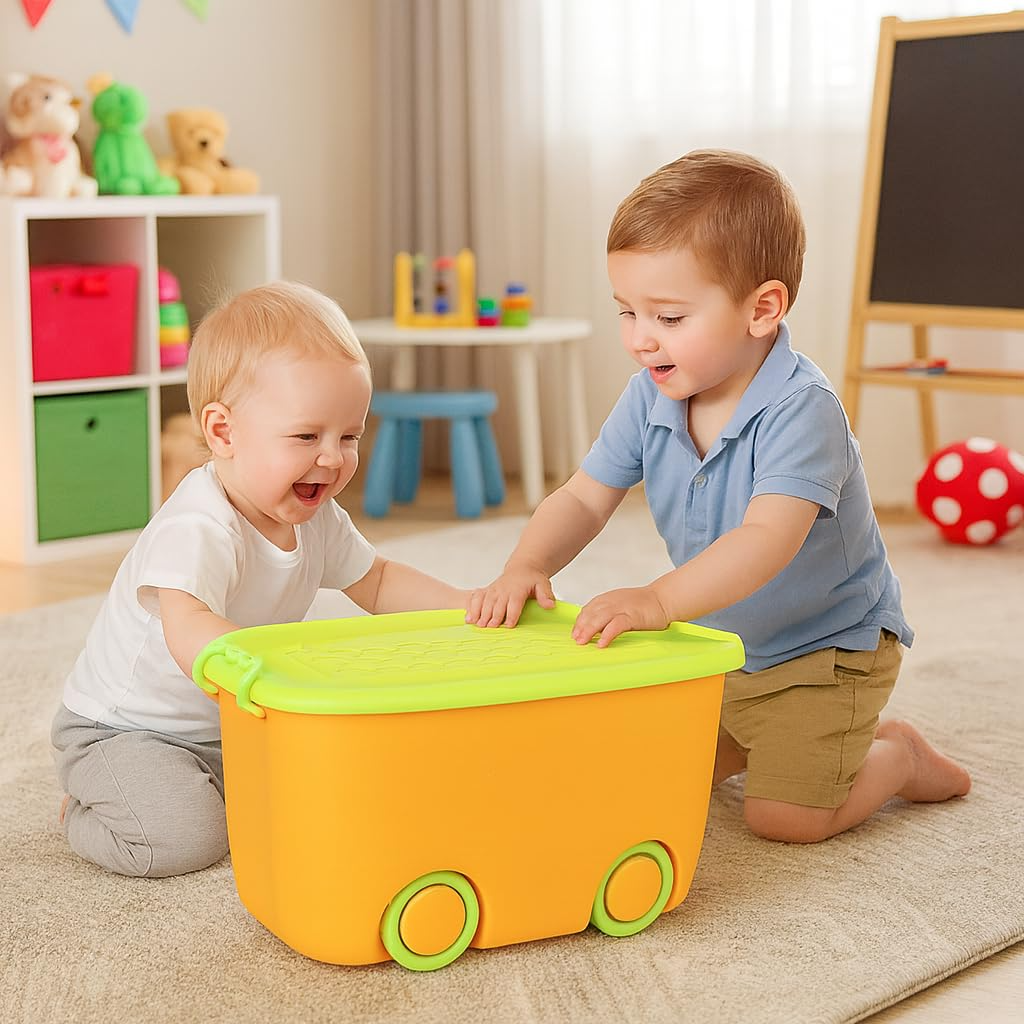 PARASNATH Rolling Storage Container Box (YellowGreen Colour)- 45 Litre Super Large With Wheels Size (59X39X30 cm) - PARASNATH