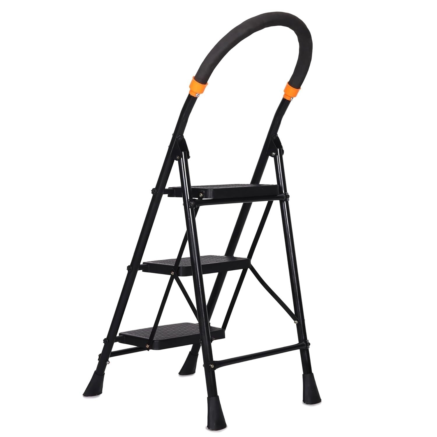 Parasnath GoUp 3 Step Foldable Steel Black Step Ladder – Heavy-Duty and Lightweight Step Ladder with Anti-Skid Wide Plastic Steps, Safety Handle, High Reach Platform for Home, Kitchen, Office, Warehouse Use - 6 Year Manufacturer Warranty - Made in India - PARASNATH