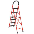 Parasnath GoUp 6 Step Foldable Steel Red Step Ladder – Heavy-Duty and Lightweight Step Ladder with Anti-Skid Wide Plastic Steps, Safety Handle, High Reach Platform for Home, Kitchen, Office, Warehouse Use - 6 Year Manufacturer Warranty - Made in India - PARASNATH