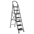 Parasnath GoUp 7 Step Foldable Steel Black Step Ladder – Heavy-Duty and Lightweight Step Ladder with Anti-Skid Wide Plastic Steps, Safety Handle, High Reach Platform for Home, Kitchen, Office, Warehouse Use - 6 Year Manufacturer Warranty - Made in India - PARASNATH