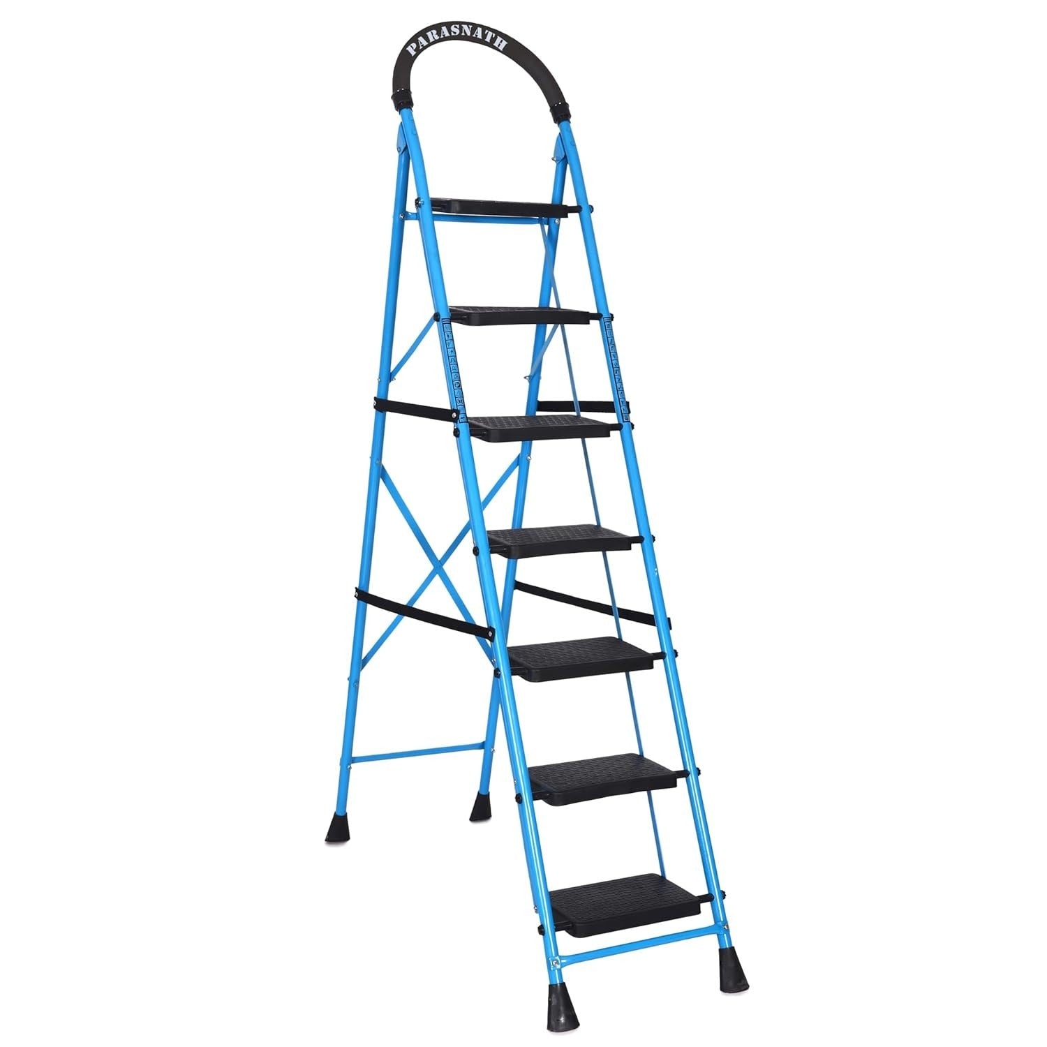 Parasnath GoUp 7 Step Foldable Steel Blue Step Ladder – Heavy-Duty and Lightweight Step Ladder with Anti-Skid Wide Plastic Steps, Safety Handle, High Reach Platform for Home, Kitchen, Office, Warehouse Use - 6 Year Manufacturer Warranty - Made in India - PARASNATH