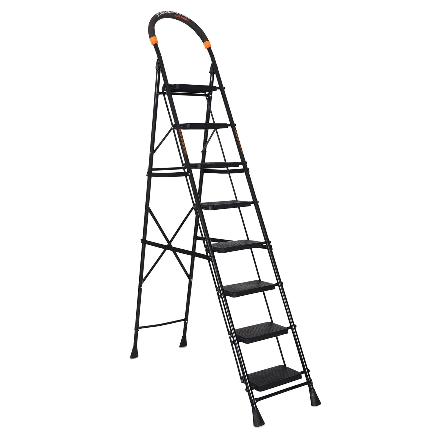 Parasnath GoUp 8 Step Foldable Steel Black Step Ladder – Heavy-Duty and Lightweight Step Ladder with Anti-Skid Wide Plastic Steps, Safety Handle, High Reach Platform for Home, Kitchen, Office, Warehouse Use - 6 Year Manufacturer Warranty - Made in India - PARASNATH
