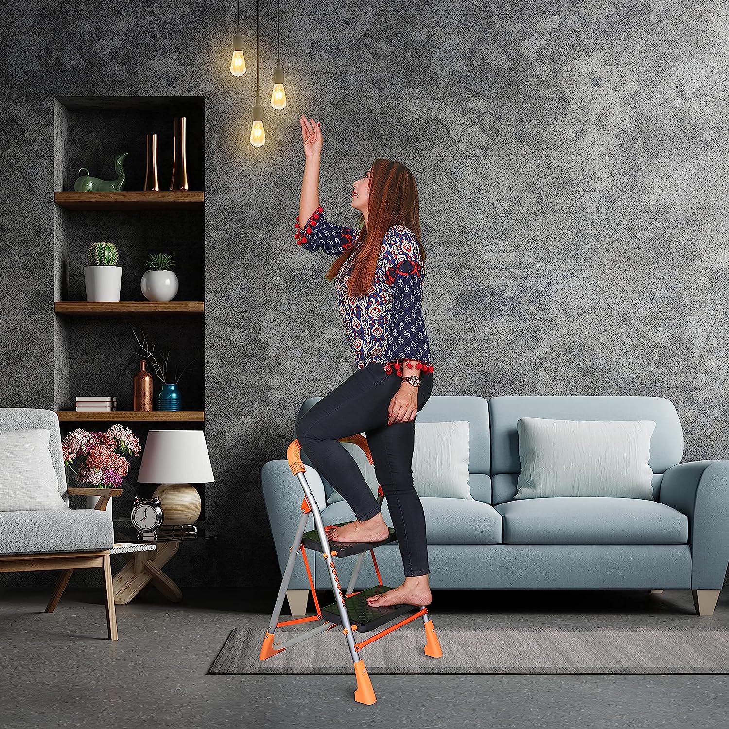Parasnath Orange Diamond Folding Alloy Steel Ladder with Wide Steps 2 Steps 2.7 FT Ladder (Made in India) - PARASNATH