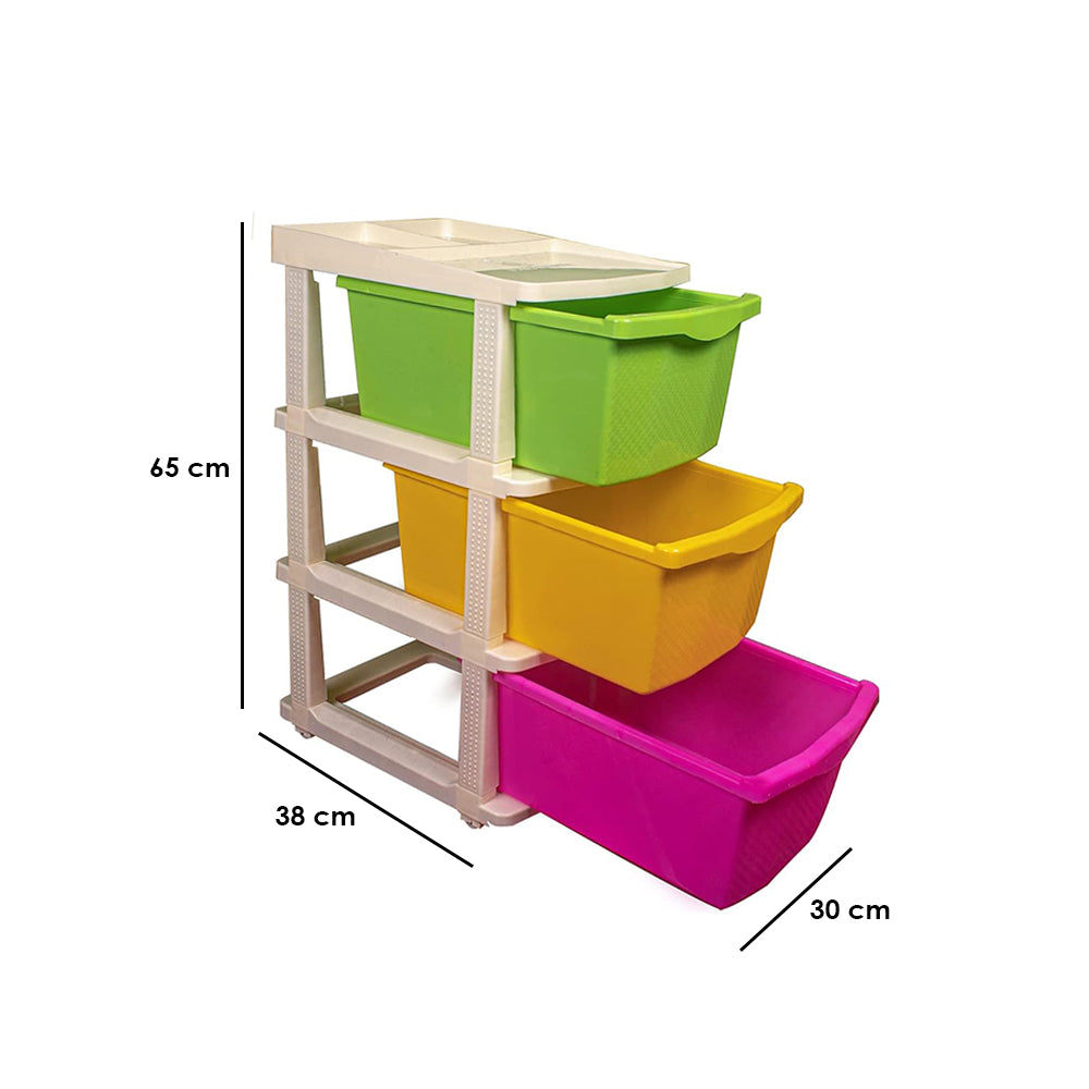 PARASNATH Boxo 3 Layer (Multicolour) Multi-Purpose Modular Drawer Storage System for Home and Office with Trolley Wheels and Anti-Slip Shoes - PARASNATH