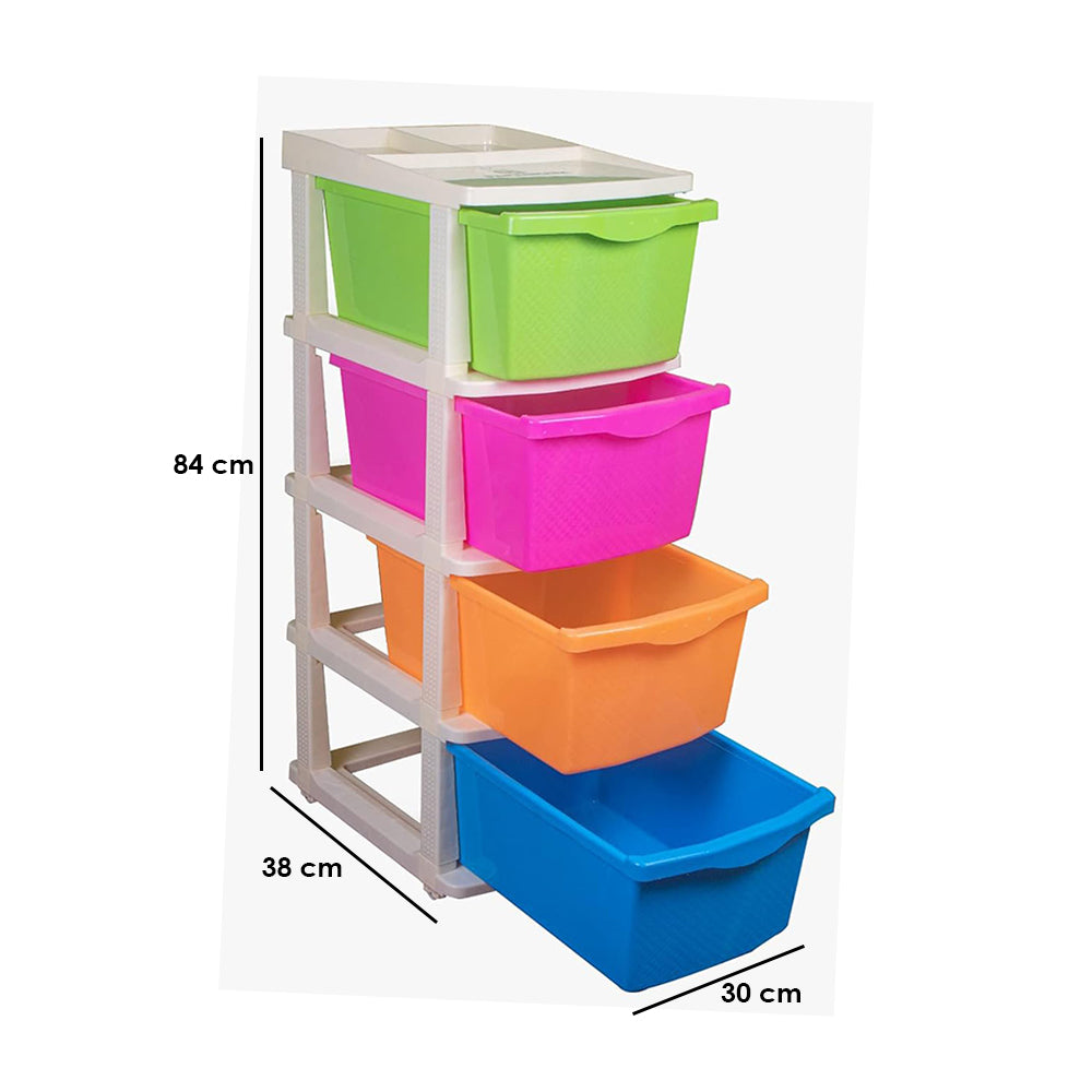 PARASNATH Boxo 4 Layer (Multicolour) Multi-Purpose Modular Drawer Storage System for Home and Office with Trolley Wheels and Anti-Slip Shoes - PARASNATH