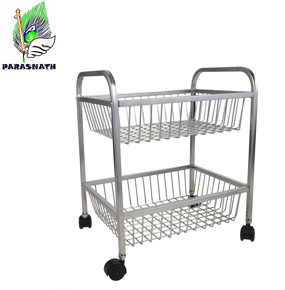 Parasnath Mirror Finish 2 Shelf Square Vegetable and Fruit Trolley, 2 Stand- 18 inch - PARASNATH