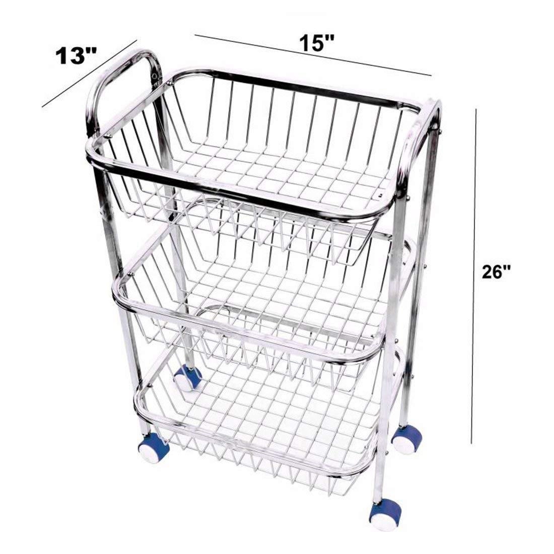 Parasnath Mirror Finish 3 Shelf Square Vegetable and Fruit Trolley, 3 Stand- 28 inch - PARASNATH