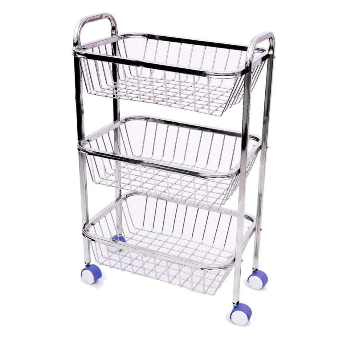 Parasnath Mirror Finish 3 Shelf Square Vegetable and Fruit Trolley, 3 Stand- 28 inch - PARASNATH