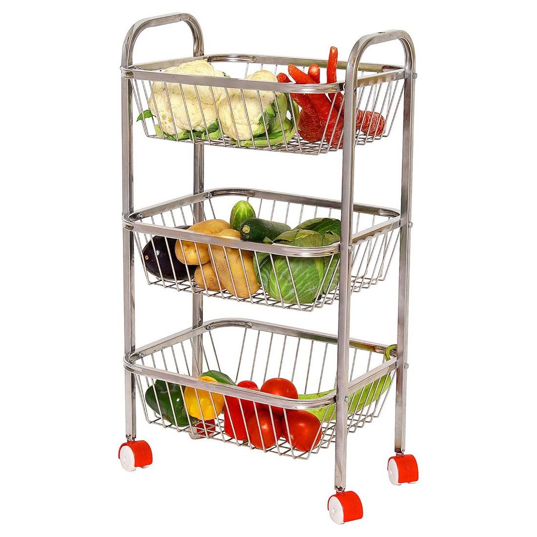 Parasnath Mirror Finish 3 Shelf Square Vegetable and Fruit Trolley, 3 Stand- 28 inch - PARASNATH