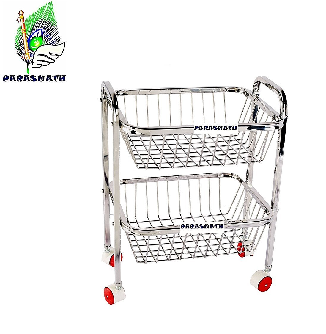 Parasnath Mirror Finish 2 Shelf Square Vegetable and Fruit Trolley, 2 Stand- 18 inch - PARASNATH