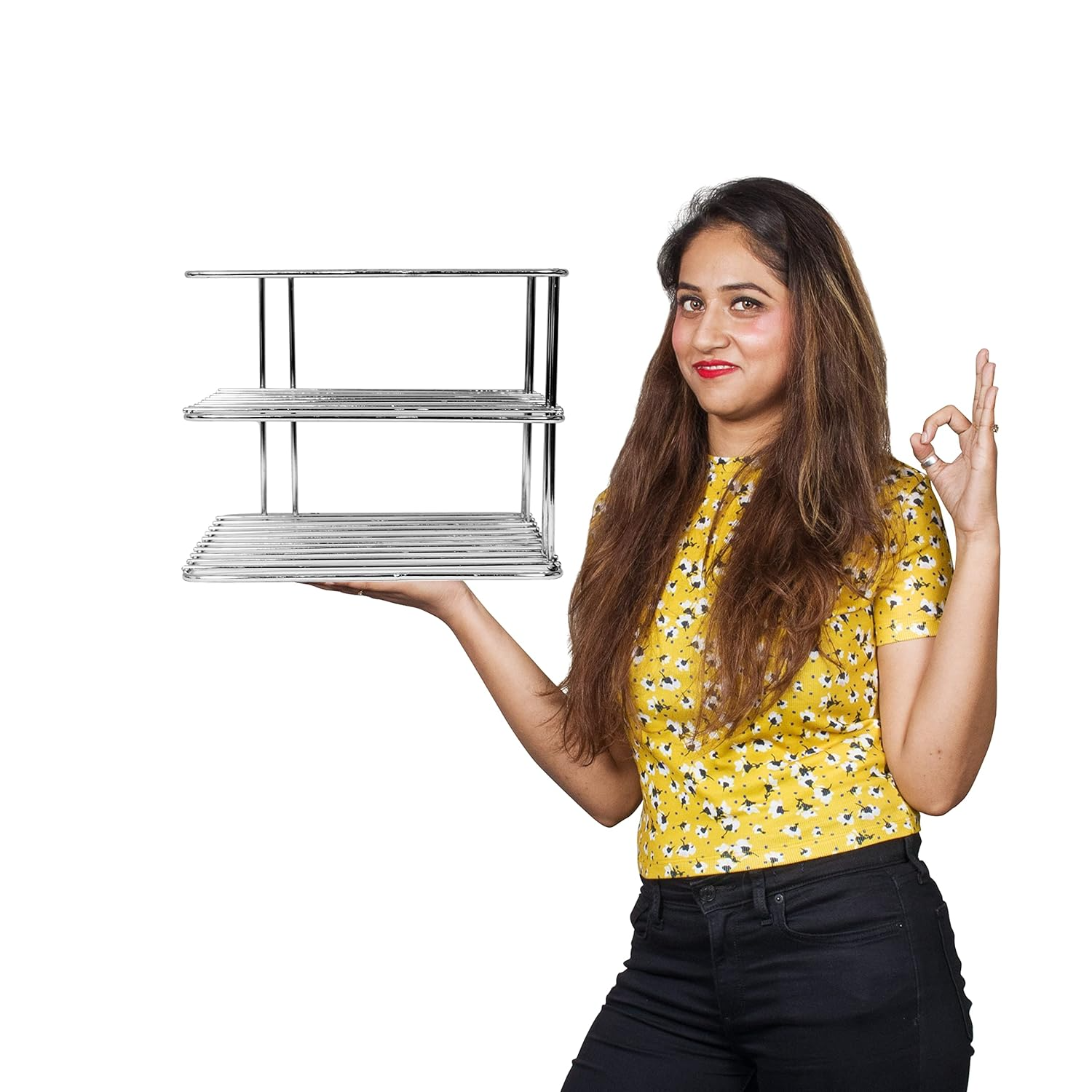 Parasnath 3 tier corner multipurpose kitchen plate dish corner shelf rack stand shelves holder - PARASNATH