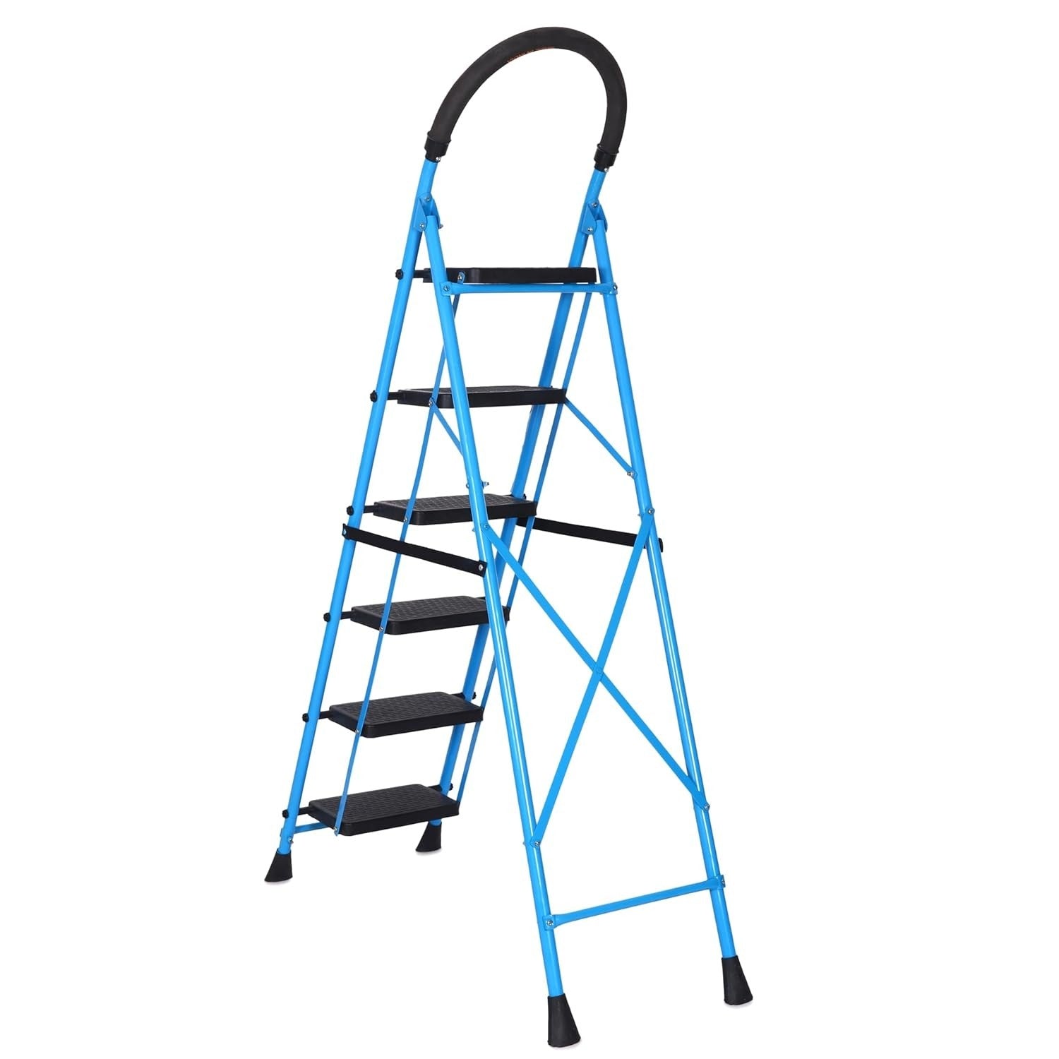 Parasnath GoUp 6 Step Foldable Steel Blue Step Ladder – Heavy-Duty and Lightweight Step Ladder with Anti-Skid Wide Plastic Steps, Safety Handle, High Reach Platform for Home, Kitchen, Office, Warehouse Use - 6 Year Manufacturer Warranty - Made in India - PARASNATH