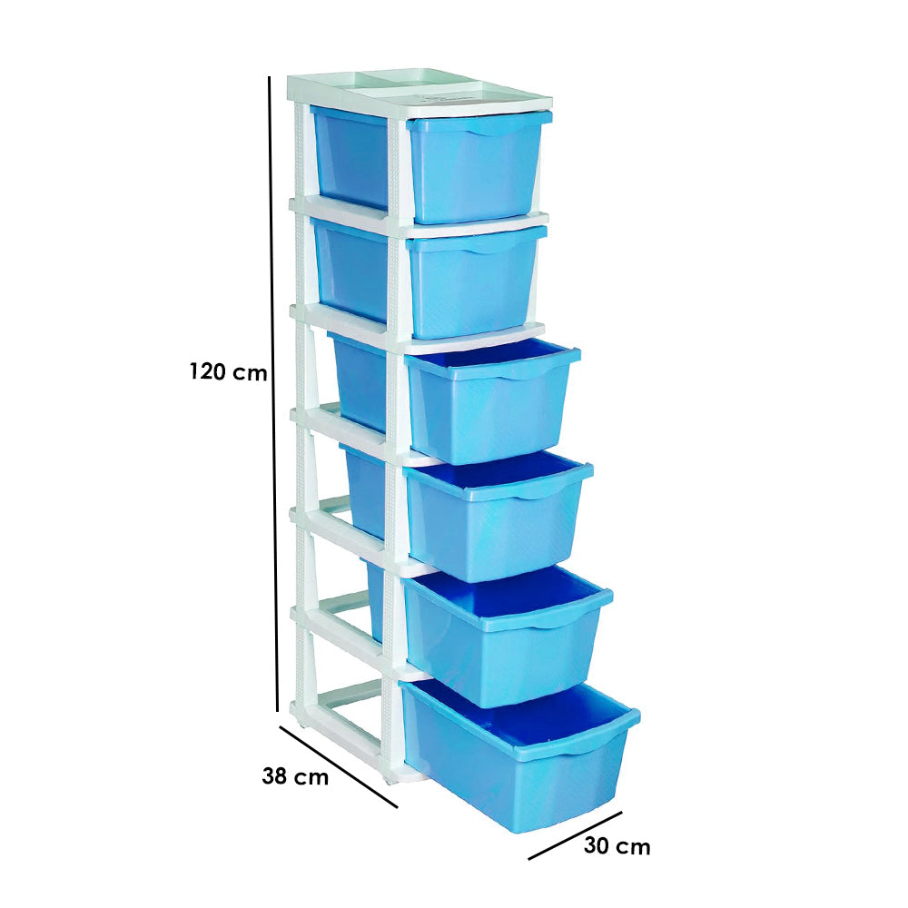 PARASNATH Boxo 6 Layer (Blue) Multi-Purpose Modular Drawer Storage System for Home and Office with Trolley Wheels and Anti-Slip Shoes - PARASNATH