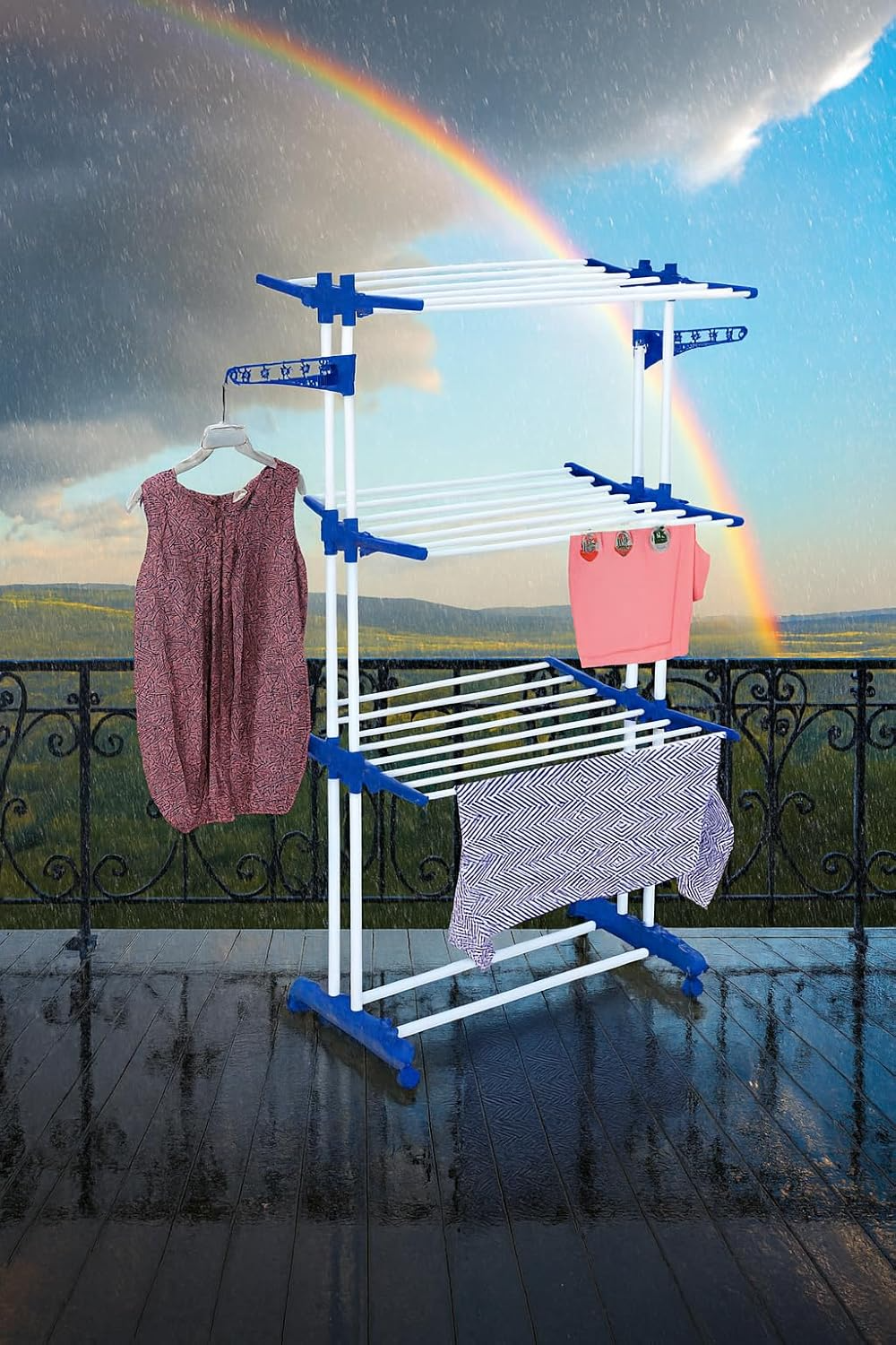 PARASNATH Prime Stainless Steel 2 Poll Clothes Drying Stand With Breaking Wheel System- Blue - PARASNATH