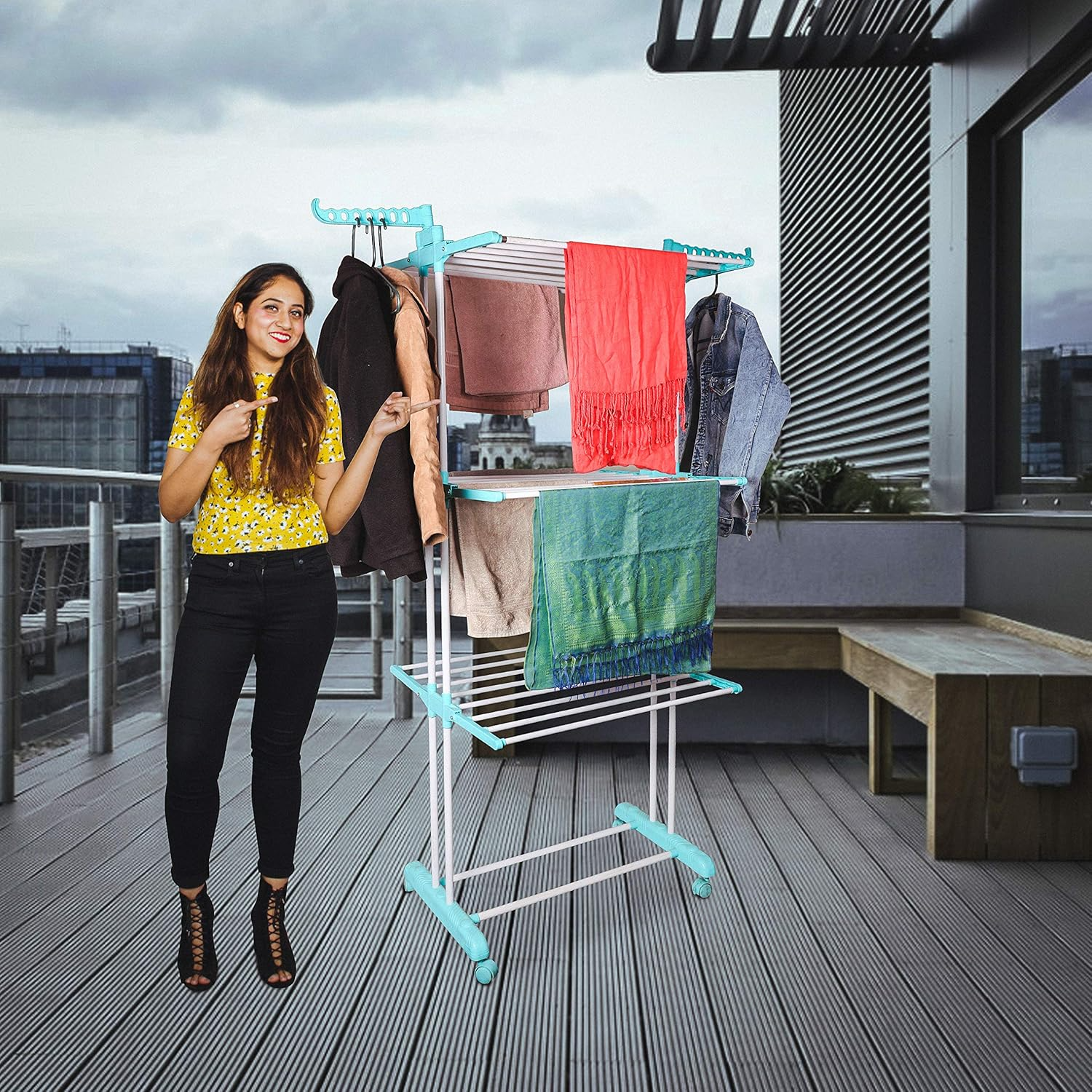 Parasnath Aqua 6 Layer Clothes Drying Stand With Breaking Wheel System - PARASNATH